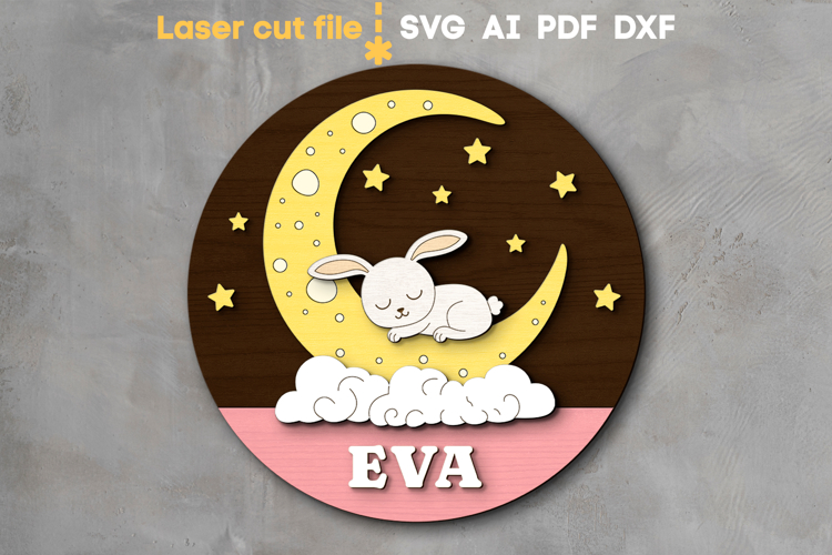 Hare Baby Name Sign SVG laser cut file for Glowforge