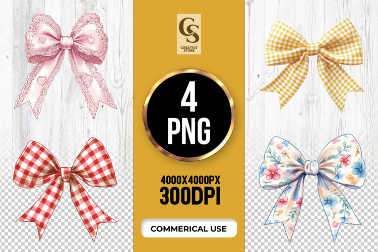 Patterned Fabric Ribbon Bow Clipart Sublimation PNG