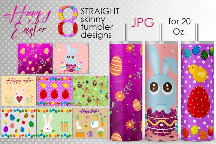 Sublimation spring easter Skinny tumbler design bundle, JPG example image 1