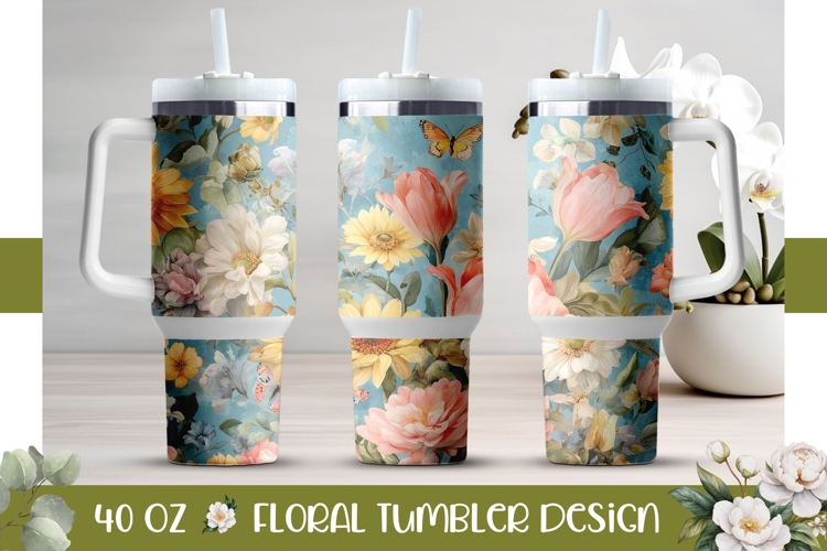 Wildflowers Tumbler Wrap Design, Butterfly 40 Oz Tumbler PNG