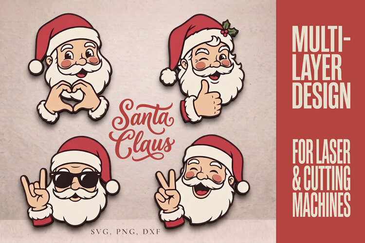 Christmas Santa SVG, Cute Santa Head Ornaments, Laser Cut example image 1