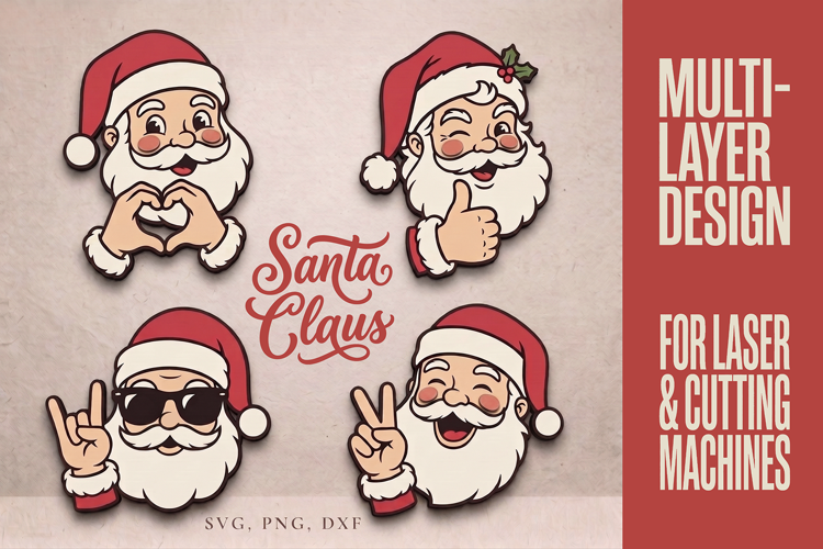 Christmas Santa SVG, Cute Santa Head Ornaments, Laser Cut