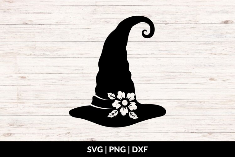 Witch Hat with Flower SVG, PNG, DXF example image 1
