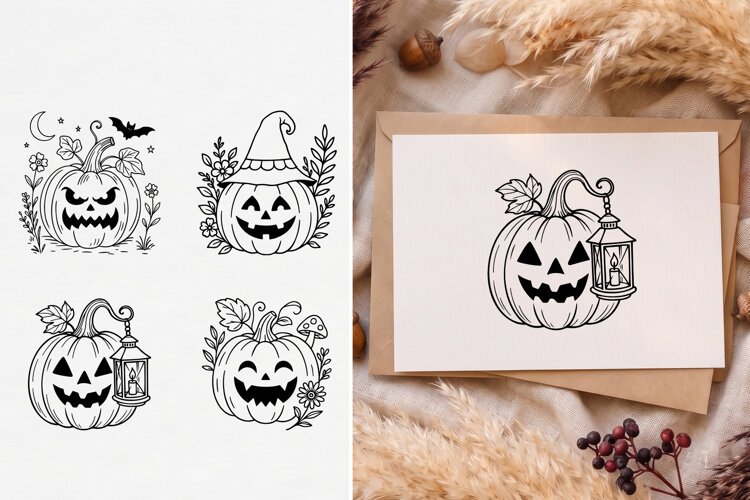 Cottagecore Halloween Pumpkin SVG, Floral Jack O Lantern example image 1