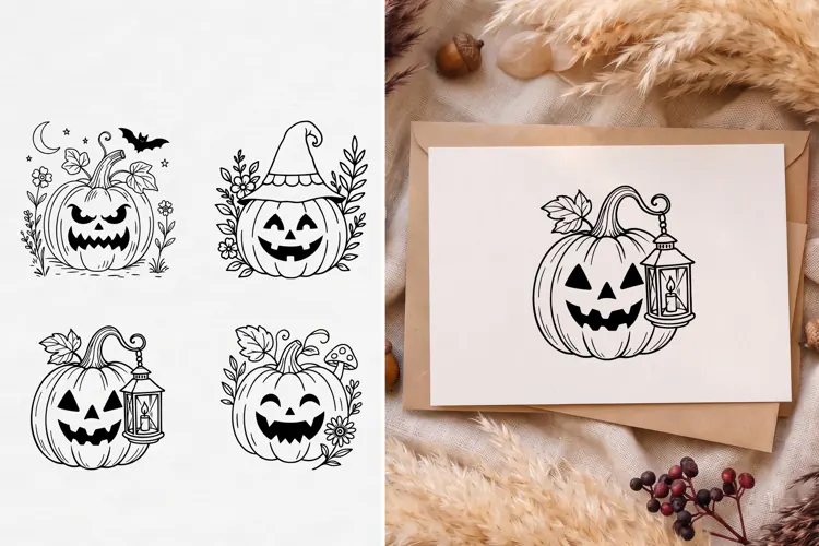 Cottagecore Halloween Pumpkin SVG, Floral Jack O Lantern