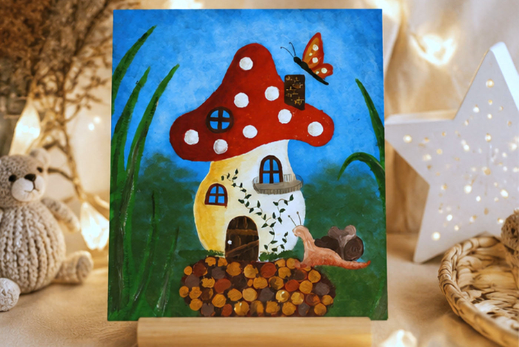 Fairy mushroom house print wall art whimsical fantasy nurser example image 1