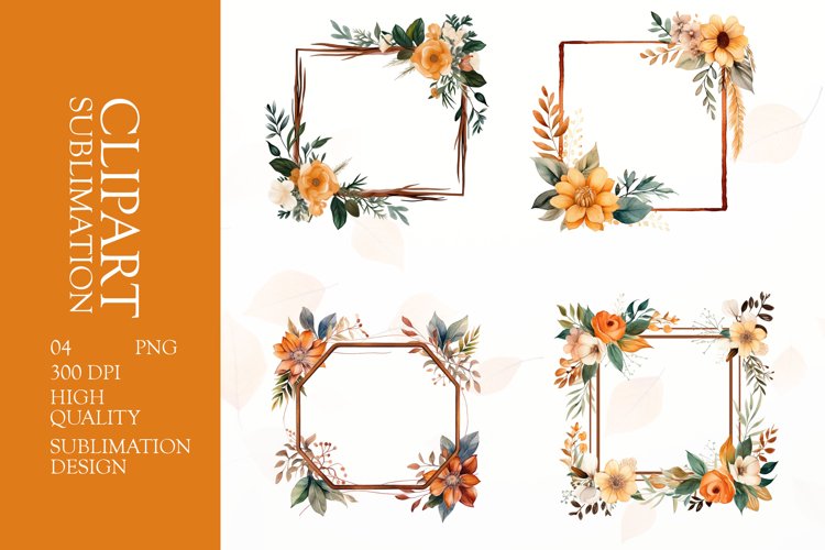 Watercolor floral wearth frame clipart sublimation png