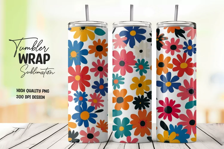 Floral Pattern Tumbler Wrap Sublimation Design