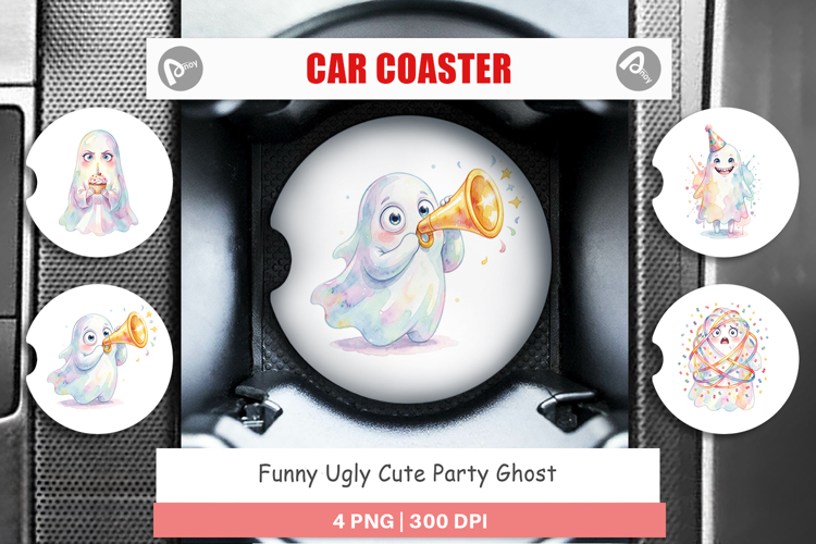 Ugly Cute Party Ghost Car Coaster