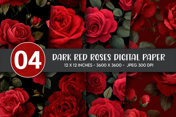 Dark red roses digital paper