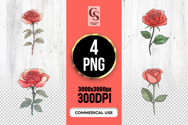 Vintage Rose Flower Illustration Clipart Sublimation PNG
