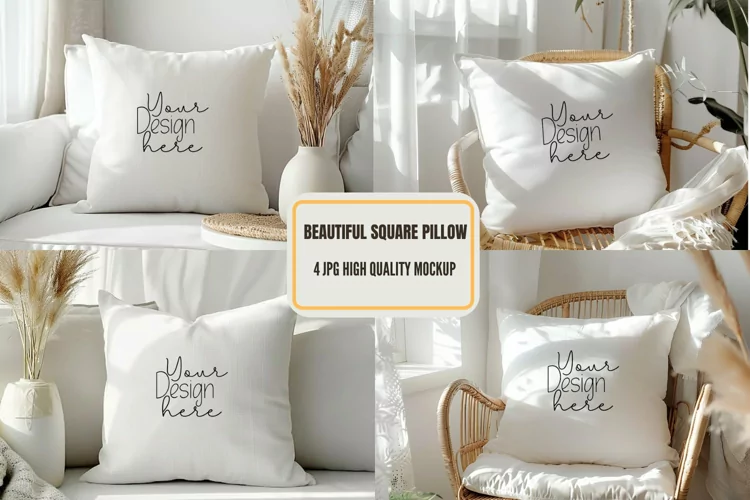 Pillow Mockup, White Square Pillow Mockup, Lay Flat Pillow