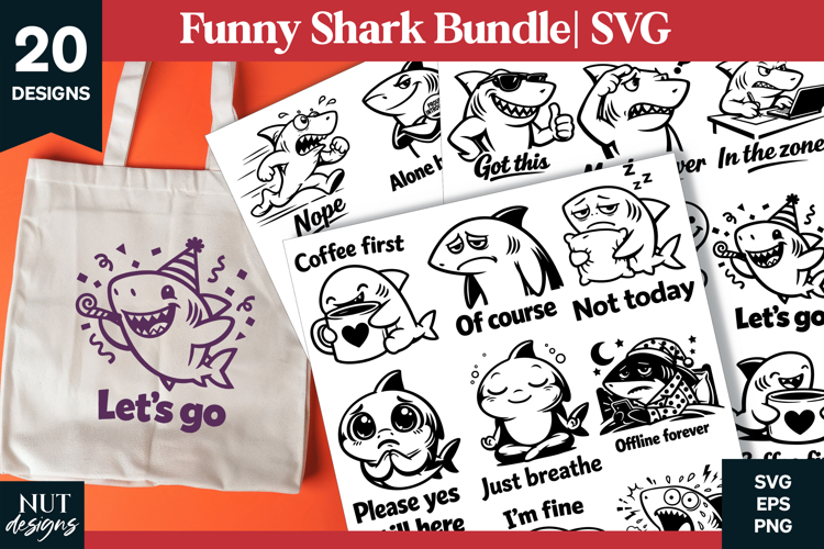 Funny Shark SVG Bundle Sarcastic quotes Introvert grumpy