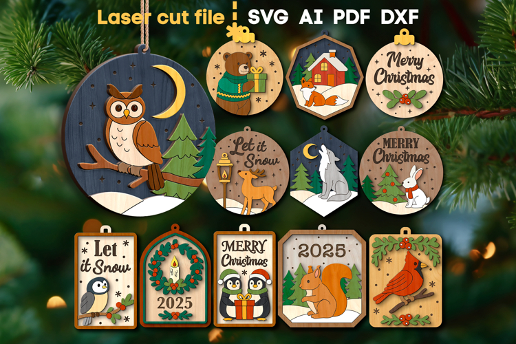 Christmas Ornaments Bundle SVG laser cut files for Glowforge