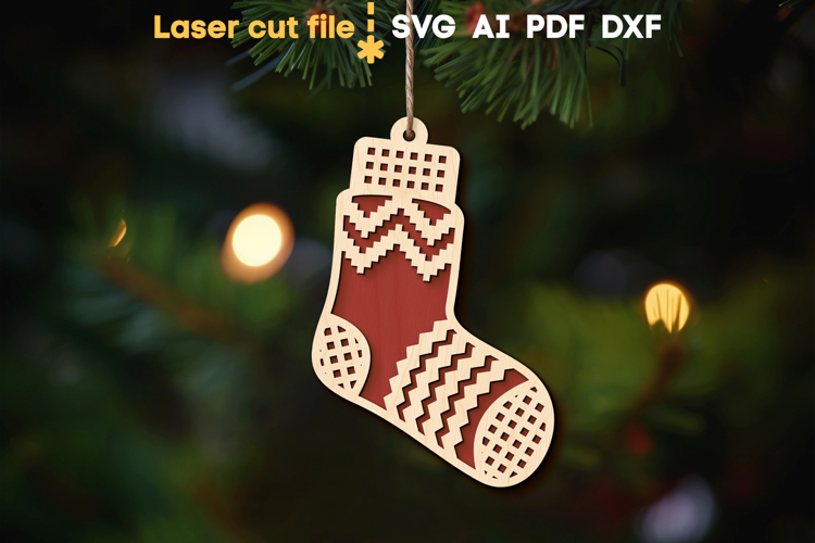 Sock Christmas Ornament SVG laser cut files for Glowforge