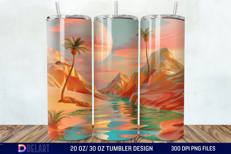 3D Tranquil Desert Oasis Stained Glass Tumbler Wrap example image 1