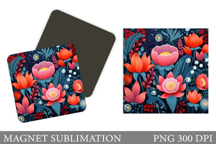Flowers Square Magnet Design. Flowers Magnet Sublimation example image 1