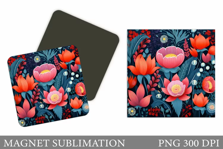 Flowers Square Magnet Design. Flowers Magnet Sublimation