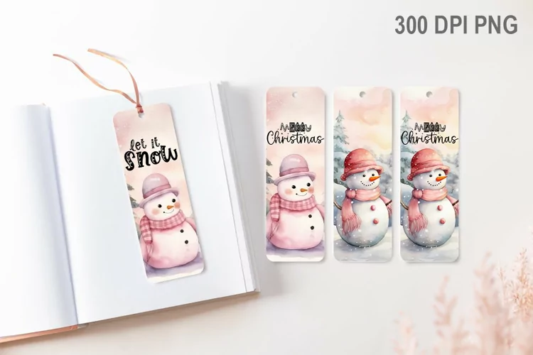 Christmas Pink Snowman Bookmark - Christmas Sublimation