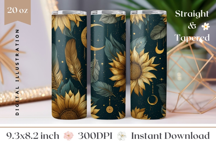 Sunflowers Tumbler Design, Boho Tumbler, Boho Flowers PNG