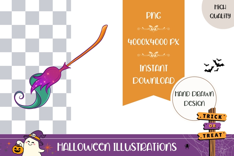 Hand Drawn Halloween Illustration, Cartoon Witch Broom PNG