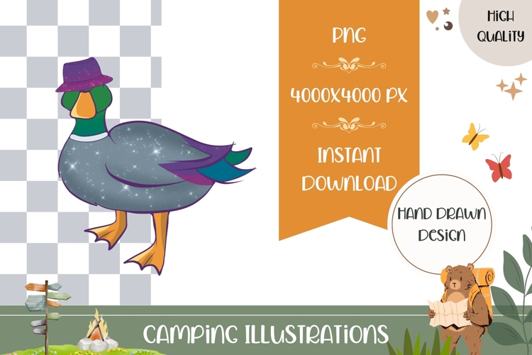 Hand Drawn Duck Illustration, Cartoon Glitter Duck PNG