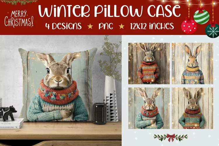 Cartoon Hare Pillowcase, Christmas Animals Pillow Case