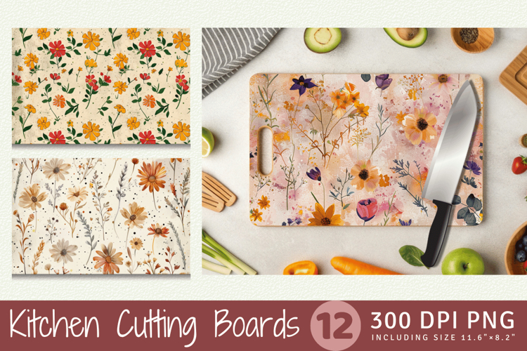 Boho Pressed Flowers Cutting Boards sublimation Design
