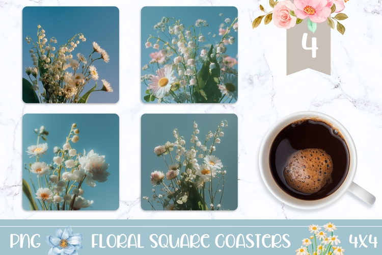 Flowers Square Coasters, Spring Square Coaster Template