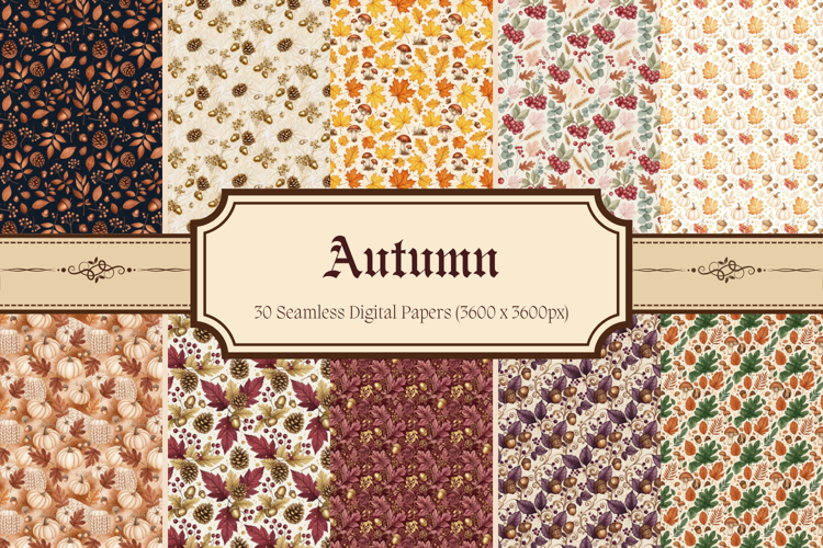 Autumn Seamless Digital Paper,Cozy Fall Pumpkin Leaf Pattern