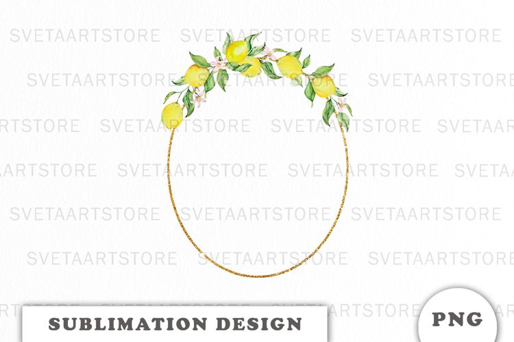 Watercolor Lemons Gold Frame png