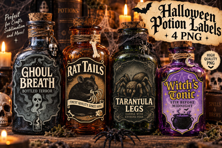 Halloween Potion Labels PNG, Creepy Witch Apothecary example image 1