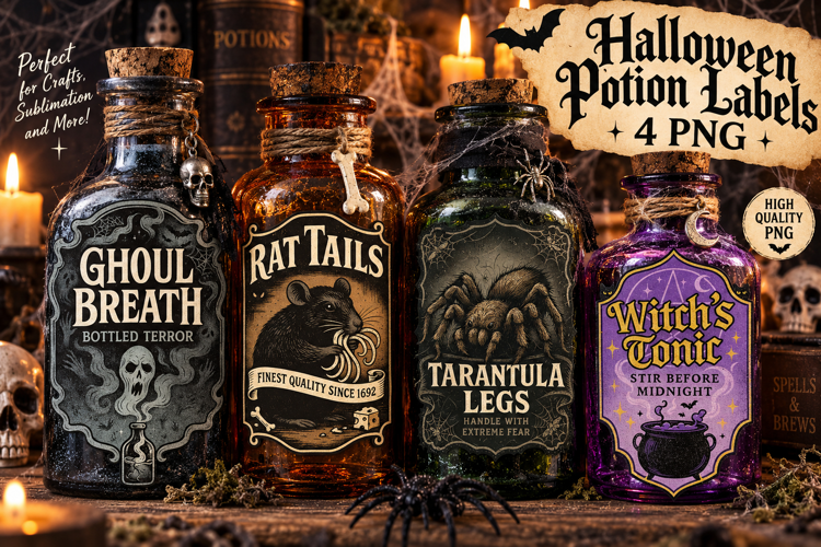 Halloween Potion Labels PNG, Creepy Witch Apothecary