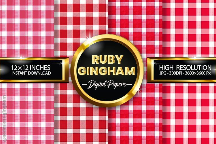 Ruby Gingham Digital Papers 04 Variations