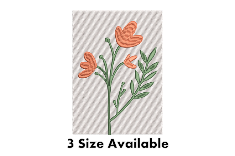 Minimal Orange Flower Branch Embroidery Design