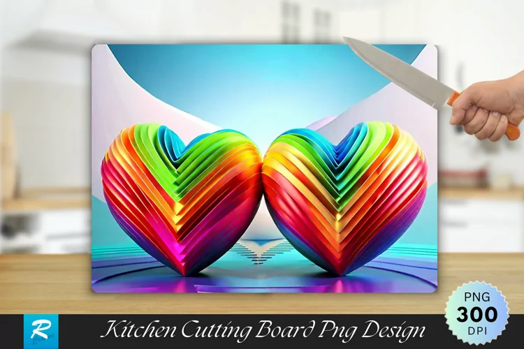 3D Colorful Heart Cutting Board Sublimation Design