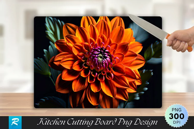 Orange Dahlia Cutting Board Sublimation Design