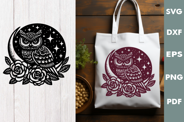 Vintage Owl and Roses Design, Cricut cutting file