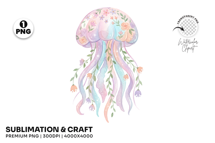 Hand Drawn Summer Coastal Floral Jellyfish Ocean Clipart PNG