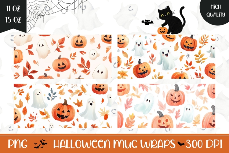 Cartoon Halloween Ghosts Mug, Fall Pumpkins Mug Template