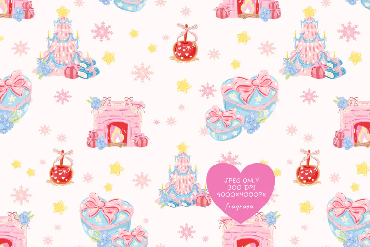 Christmas Tree Fireplace Pattern, Cozy Holiday Wallpaper