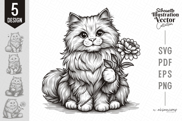 Cute Fluffy Cat Holding a Flower