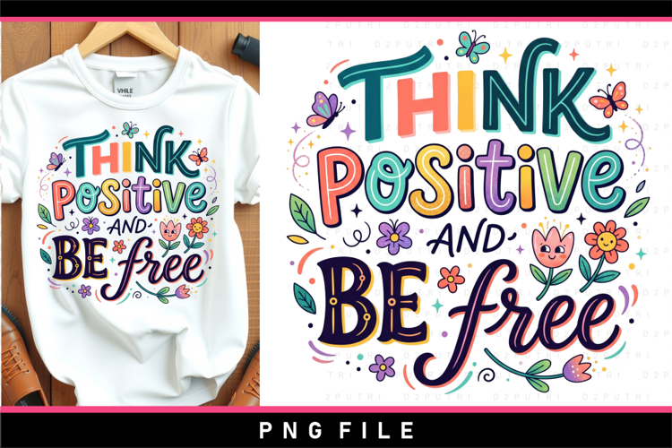 Think positive and be free, Positive quotes sublimation PNG