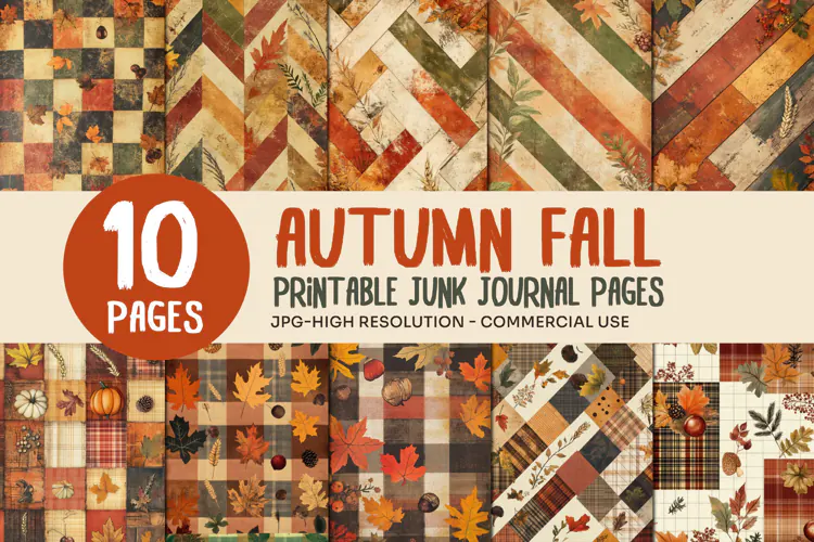 Autumn Patchwork Junk Journal Pages