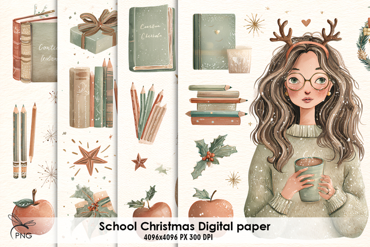 School Christmas digital paper