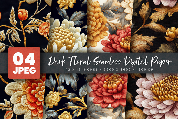 Dark Floral Seamless Digital Paper
