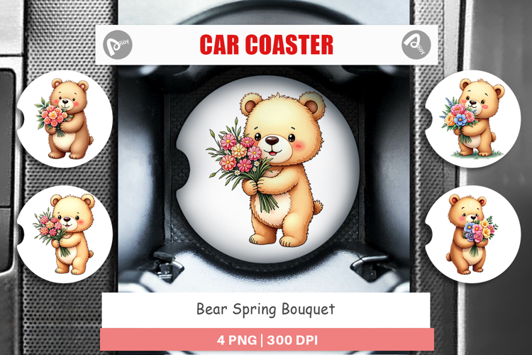 Car Coaster Bear Spring Bouquet
