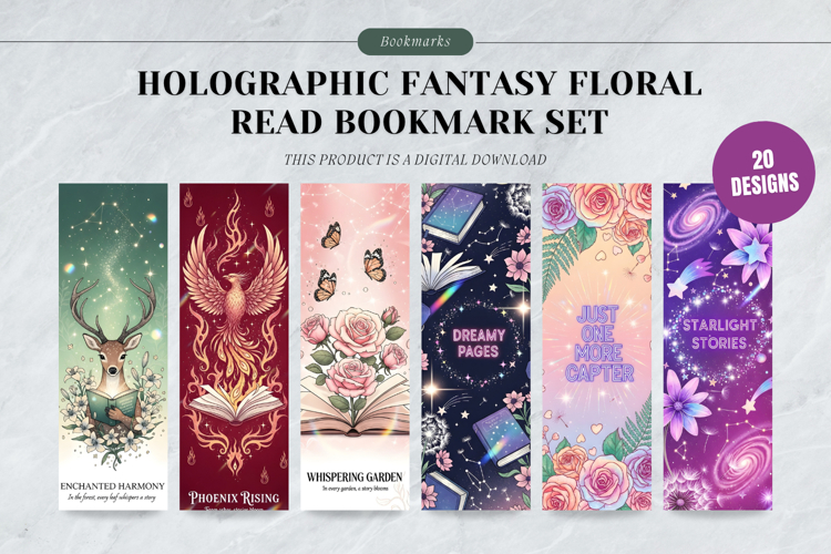 Holographic Fantasy Floral Bookmark Set,Gift for Readers example image 1