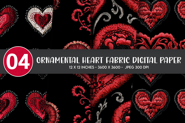 Ornamental Heart Fabric Digital Paper