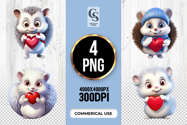 Cute Hedgehog Holding Heart Clipart Sublimation PNG